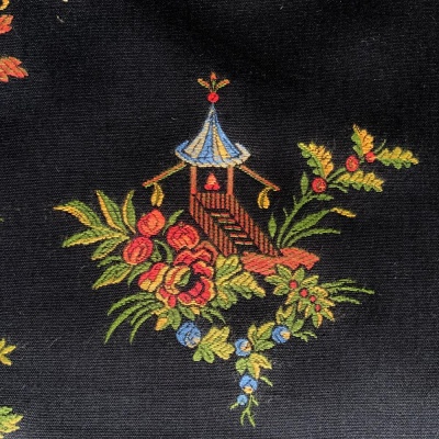Black Embroidered Chinoiserie  Fabric